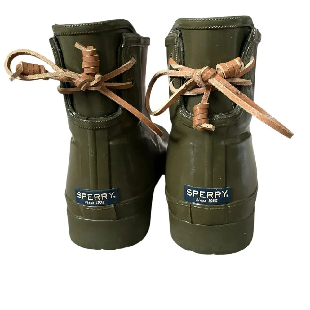 Sperry Top-Sider women's size 6 army green waterproof rubber rain boots footwear